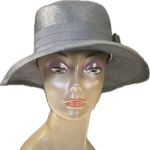 Vintage Oscar de la Renta Millinery Navy Blue Wide Brim Straw Hat